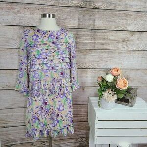 H&M Ruffle Pleated Pastel Floral Long‎ Sleeve Dress 6